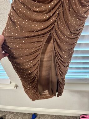 Ruched Brown Glitter Pencil Skirt